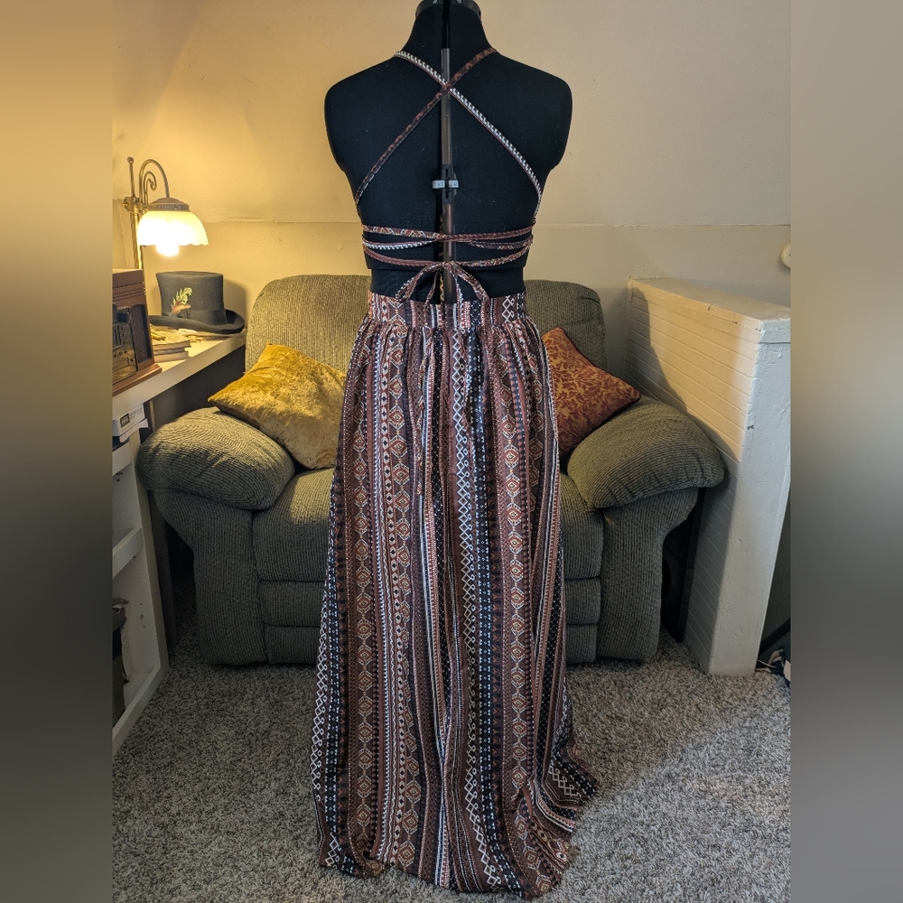 SHEIN Rust, Cream & Black Boho Wrap Maxi Dress - Picture 4 of 13